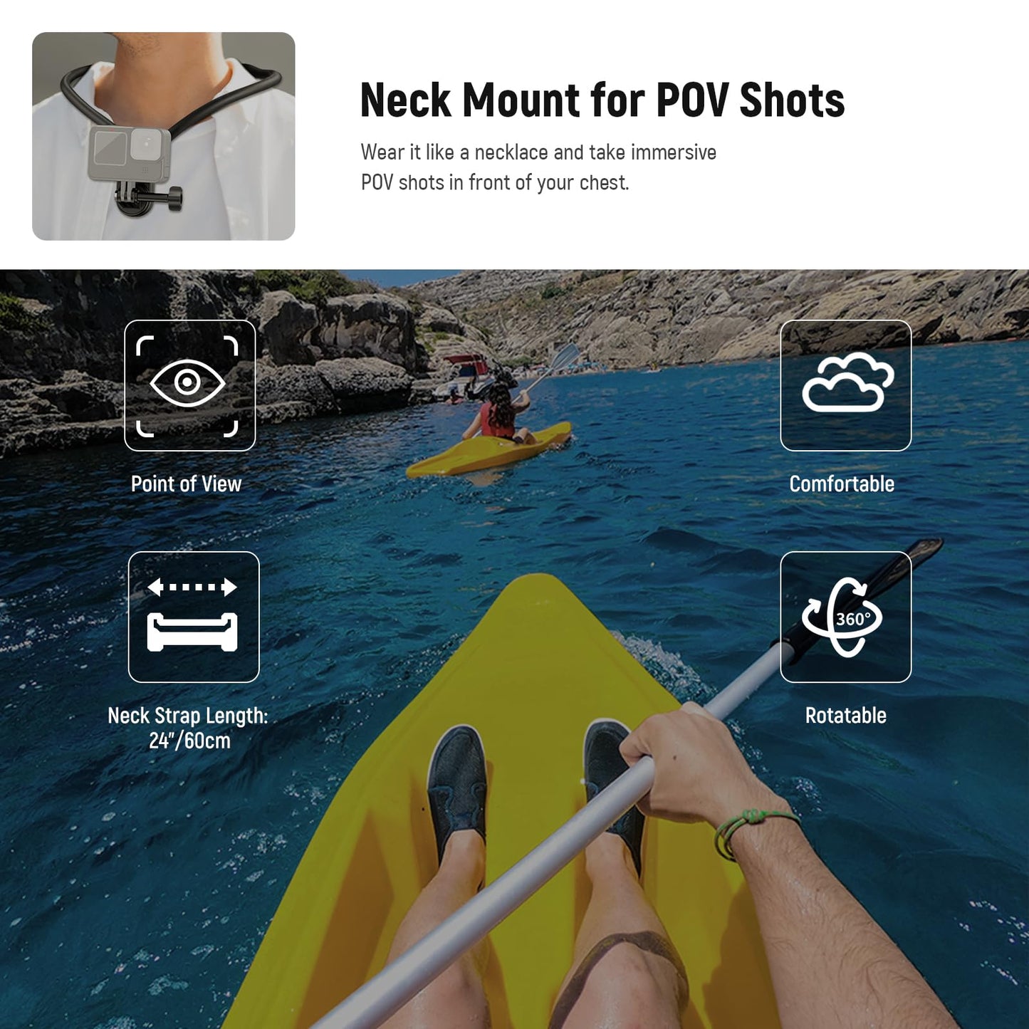 NEEWER Magnetic Neck Mount Compatible with GoPro Hero 13 12 11 MAX DJI Action 4 Insta360 15 Pro Max Samsung S23, Quick Release Flexible POV Action Camera Neck Mount Adapter & Holder