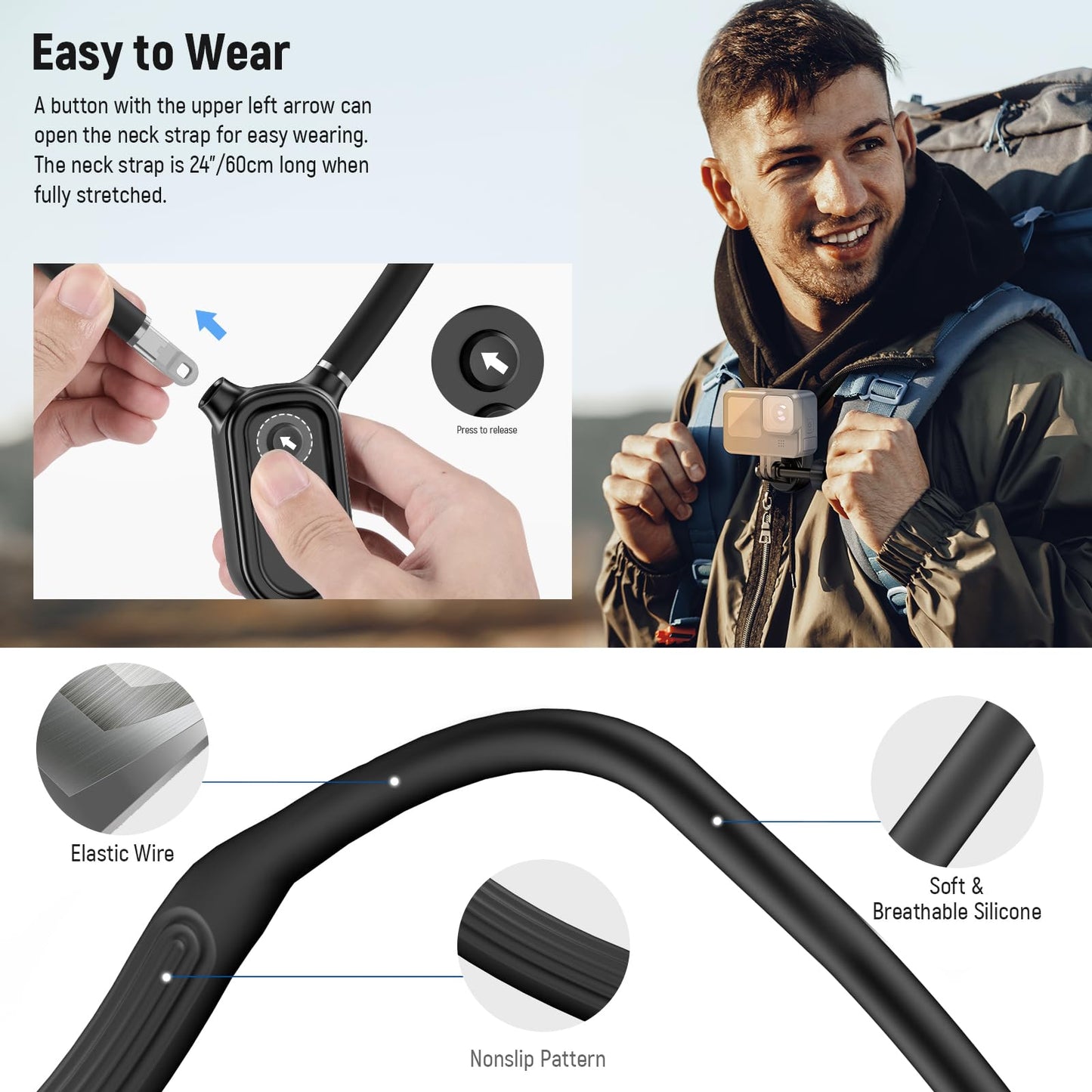 NEEWER Magnetic Neck Mount Compatible with GoPro Hero 13 12 11 MAX DJI Action 4 Insta360 15 Pro Max Samsung S23, Quick Release Flexible POV Action Camera Neck Mount Adapter & Holder