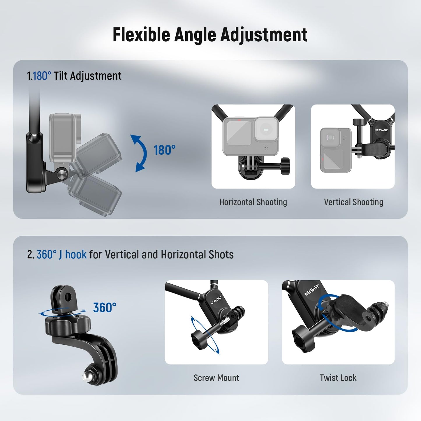 NEEWER Magnetic Neck Mount Compatible with GoPro Hero 13 12 11 MAX DJI Action 4 Insta360 15 Pro Max Samsung S23, Quick Release Flexible POV Action Camera Neck Mount Adapter & Holder