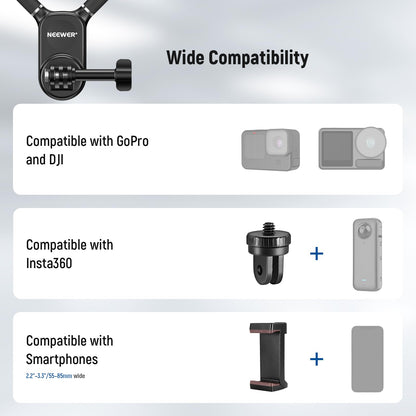 NEEWER Magnetic Neck Mount Compatible with GoPro Hero 13 12 11 MAX DJI Action 4 Insta360 15 Pro Max Samsung S23, Quick Release Flexible POV Action Camera Neck Mount Adapter & Holder